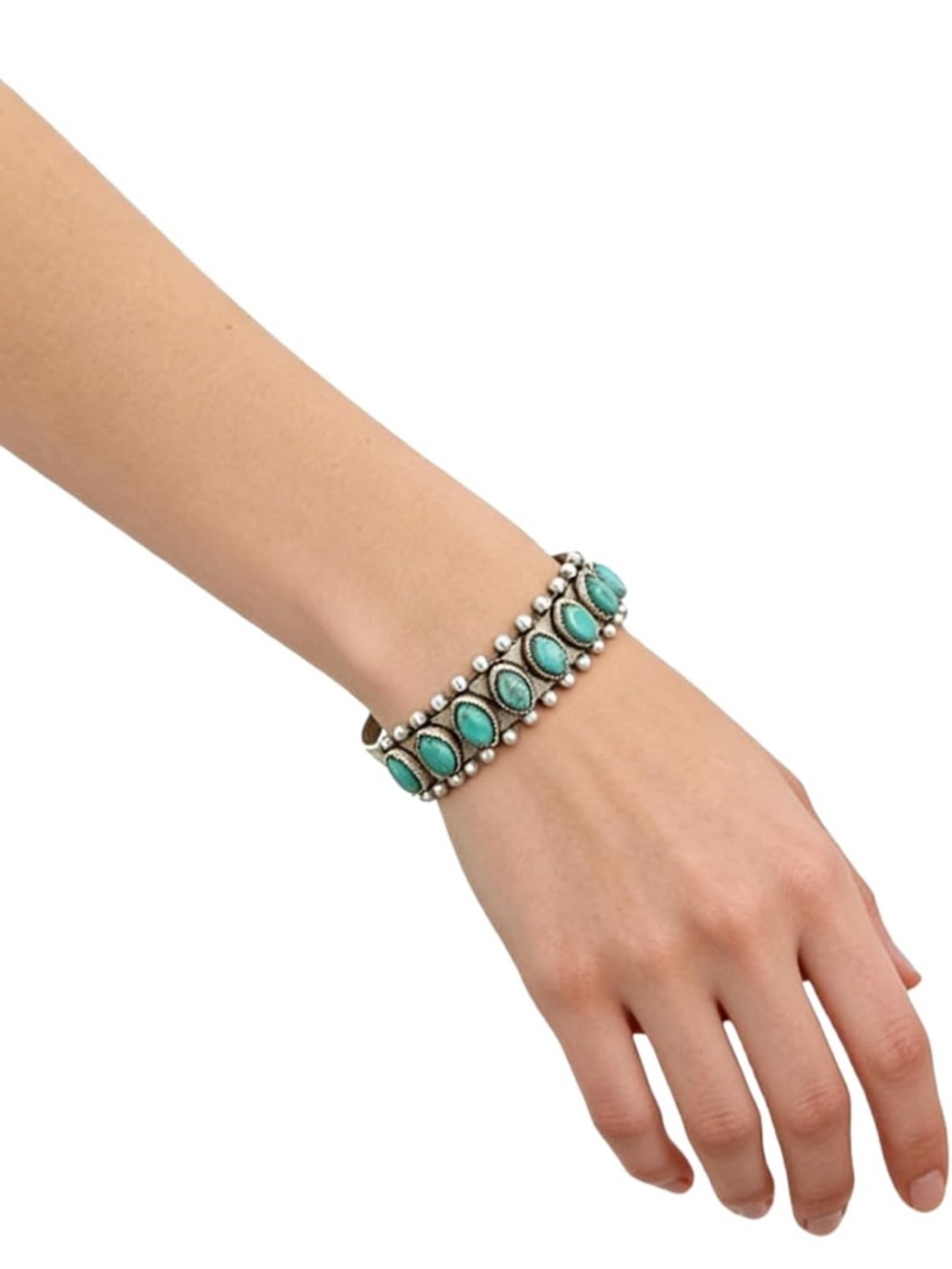 Turquoise Bead Double-Row Cuff Bracelet